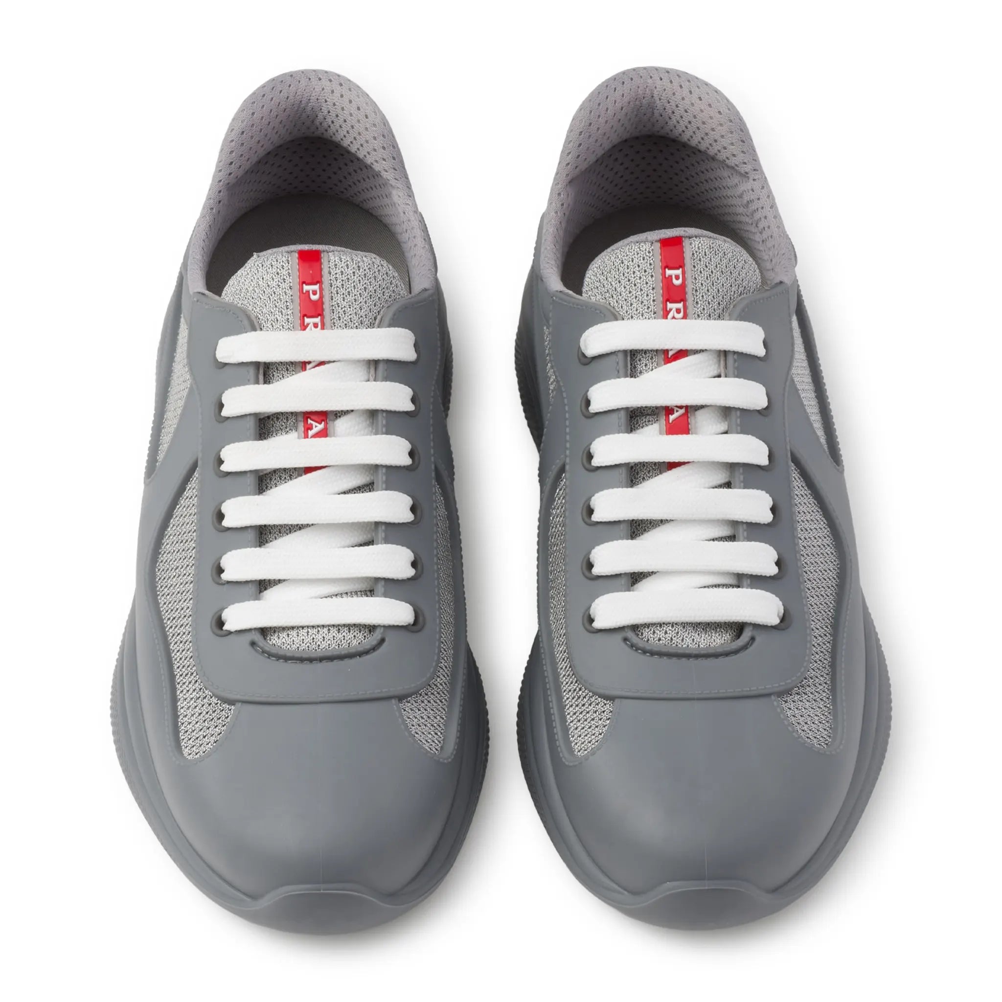 Upper View of Prada Americas Cup Soft Rubber And Bike Fabric Steel Grey Sneaker 4E6500_3LLJ_F0276_F_025